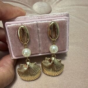 Pearl Cowrie shell dangle earrings